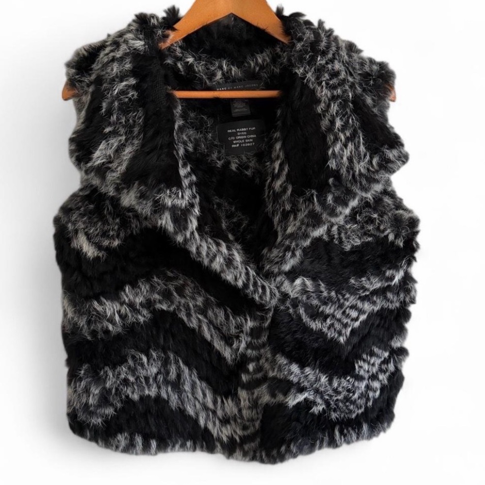 Marc By Marc Jacobs Black and White real rabbit Fur Vest